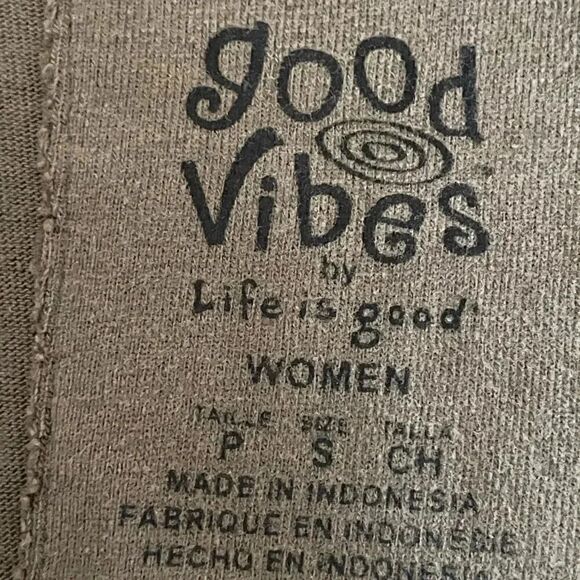 Life is Good/ Good Vibes Olive Long Sleeves Cotton Unisex Hoodie Sweatshirt S - Picture 2 of 14